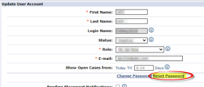 User Account Page: Reset Password Link